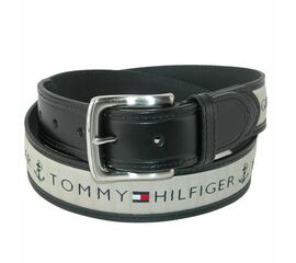 חגורה משולבת עור ובד Tommy hilfiger בד אפור, Color: שחור, בחר מידה: 32/80