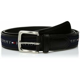 חגורה משולבת עור ובד Tommy hilfiger עור שחור בד כחול סיטונאות