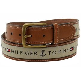 חגורה משולבת עור ובד Tommy Hilfiger עור חום בד חאקי סיטונאות