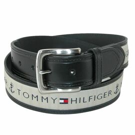 חגורה משולבת עור ובד Tommy hilfiger בד אפור, Color : black, בחר מידה: 32