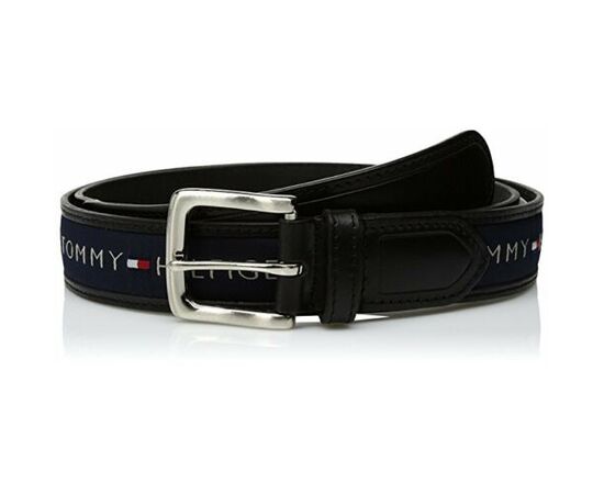 חגורה משולבת עור ובד Tommy hilfiger עור שחור בד כחול סיטונאות