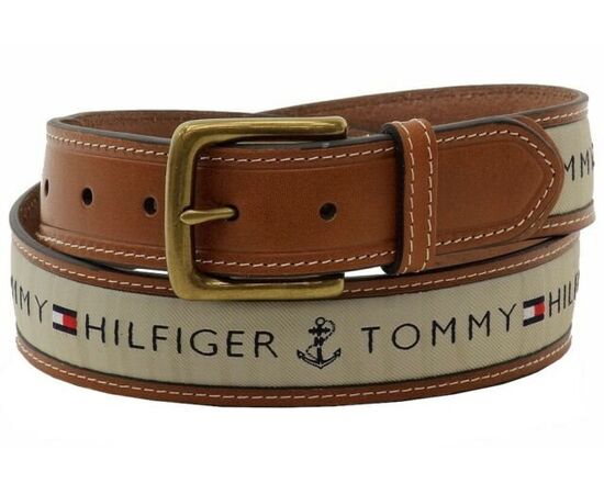 חגורה משולבת עור ובד Tommy Hilfiger עור חום בד חאקי סיטונאות