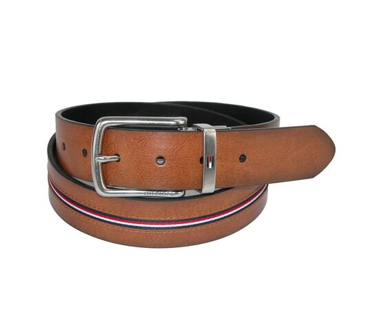חגורה מעור Tommy hilfiger עור חום עם בד רקום סיטונאות