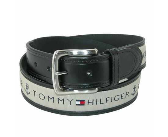 חגורה משולבת עור ובד Tommy hilfiger בד אפור, Color : black, בחר מידה: 34