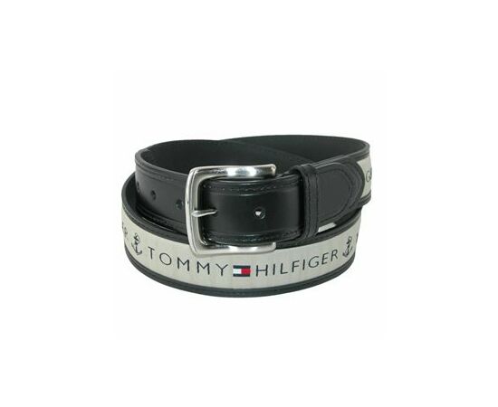 חגורה משולבת עור ובד Tommy hilfiger בד אפור, Color: שחור, בחר מידה: 32/80, 2 image